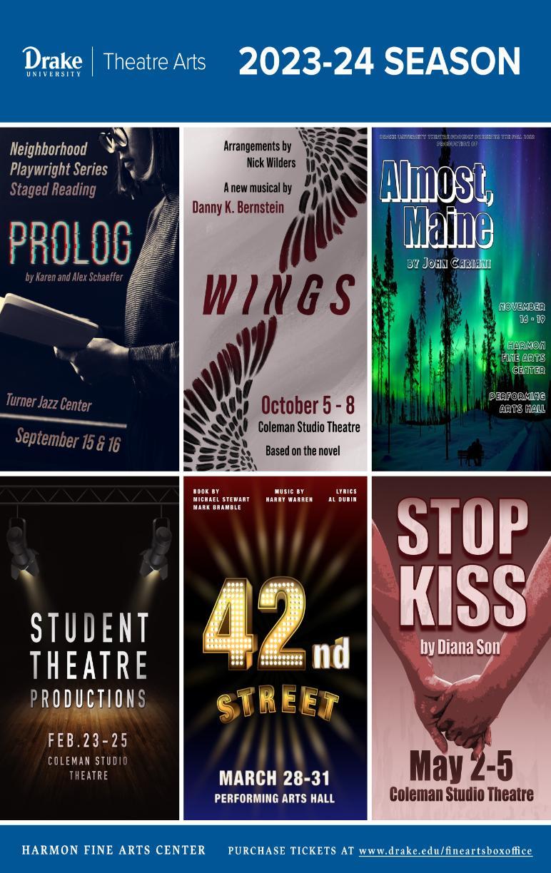 Drake Theatre posters with the 6 productions for 2023-2024